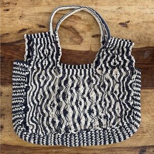 Striped Navy and Cream woven Anthropology Tote Bag
